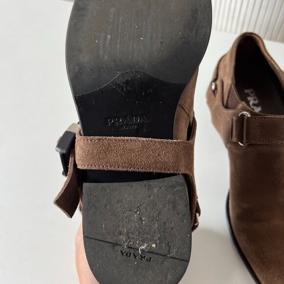Prada Suede Harness Ankle Boots - Picture 8 of 9
